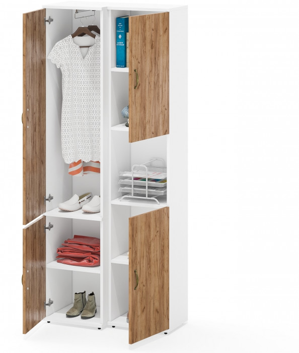 Лидер-8 Модуль Пенал + Пенал МД 21Б, цвет белый шагрень/крафт золото, ШхГхВ 80х37,5х190 см., универсальная сборка