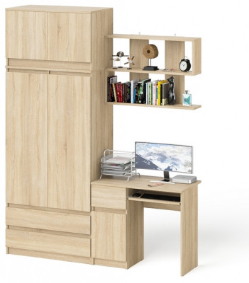 Мори Стол компьютерный МС-1 левый + Шкаф МШ900.1 + Антресоль МА900.1 + Полка 900, цвет дуб сонома, ШхГхВ 180,4х50,4х234,2 см., НЕ универс. сб.