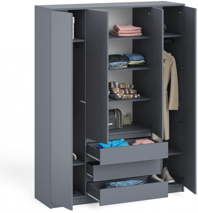 Мори Шкаф МШ1600.1, цвет графит, ШхГхВ 160,4х50,4х209,6 см.