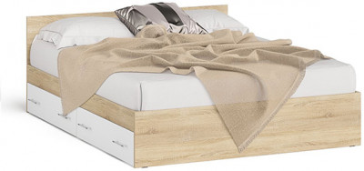 Мори Кровать с ящиками 1600, цвет дуб сонома/белый, ШхГхВ 163,5х203,5х70 см., сп.м. 1600х2000 мм., без матраса, основание есть