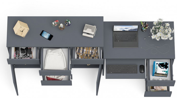 Мори компьютерный стол МС-6 правый + Комод МК1200.4, графит