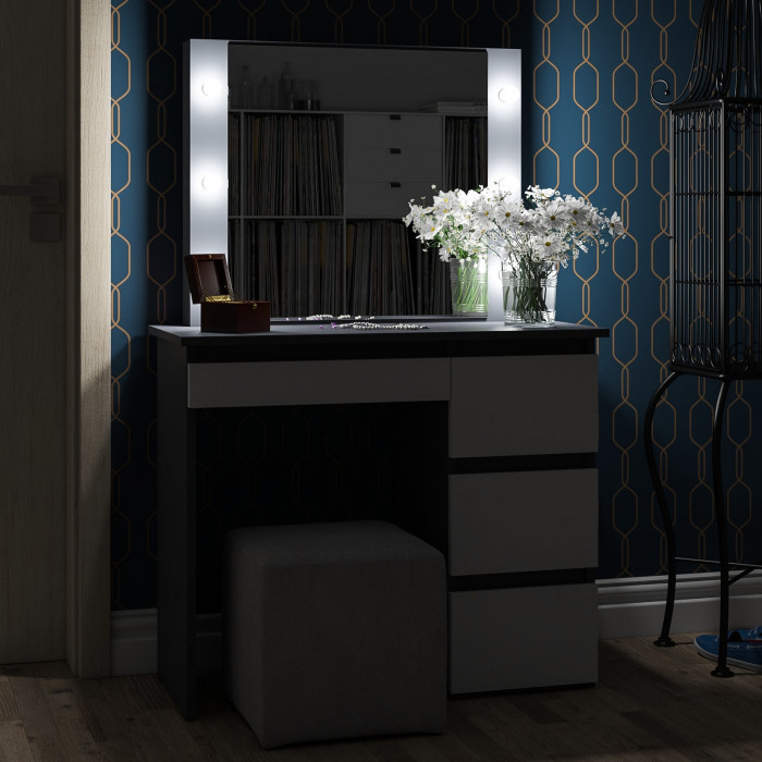 Стол косметический с подсветкой Сура, графит/белый