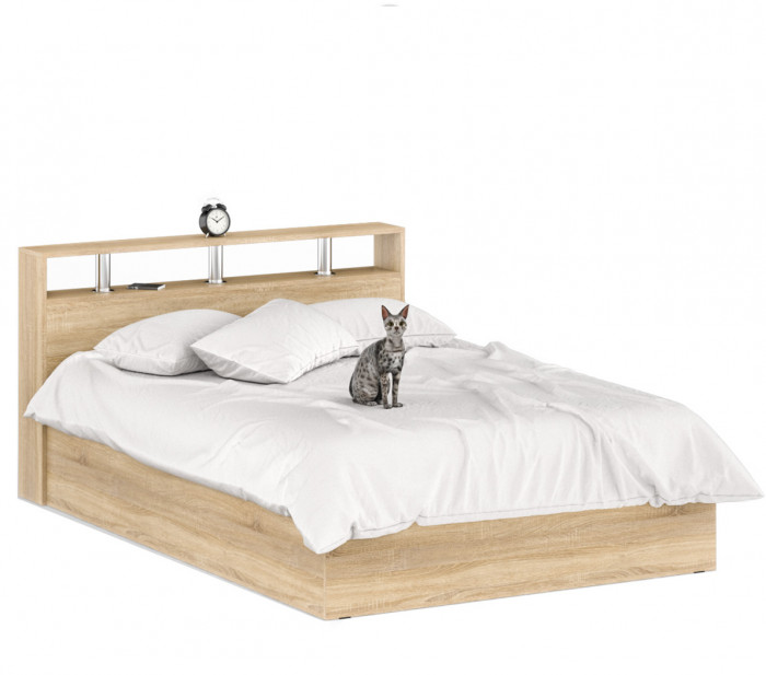 Камелия спальня № 5 Кровать 1400 + Две тумбы + Комод + Зеркало, дуб сонома