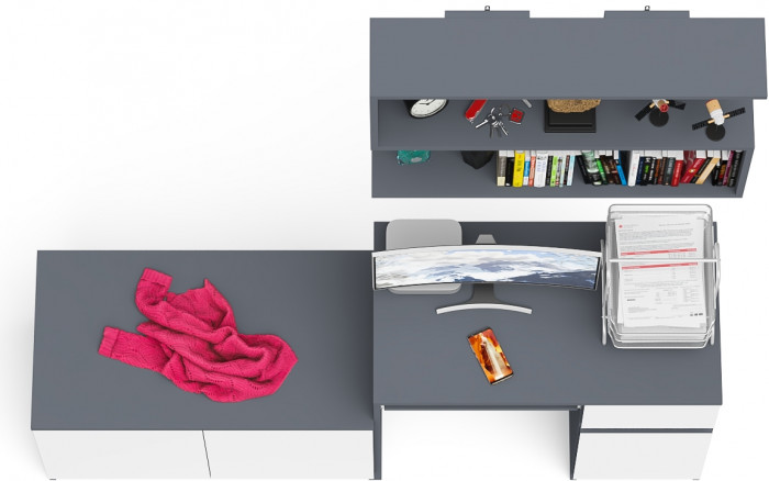 Мори компьютерный стол МС-1 правый + Тумба МА900.1 + Полка 900, графит/белый