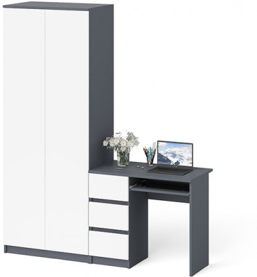 Мори компьютерный стол МС-6 левый + Шкаф МШ800.1, графит/белый