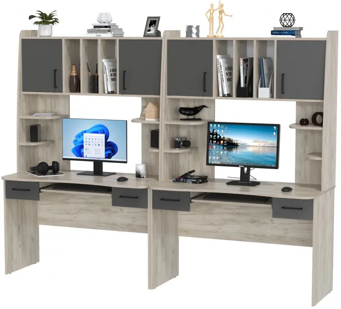 Два стола рабочих 6-0604дкс/граф Бета, дуб крафт серый/графит