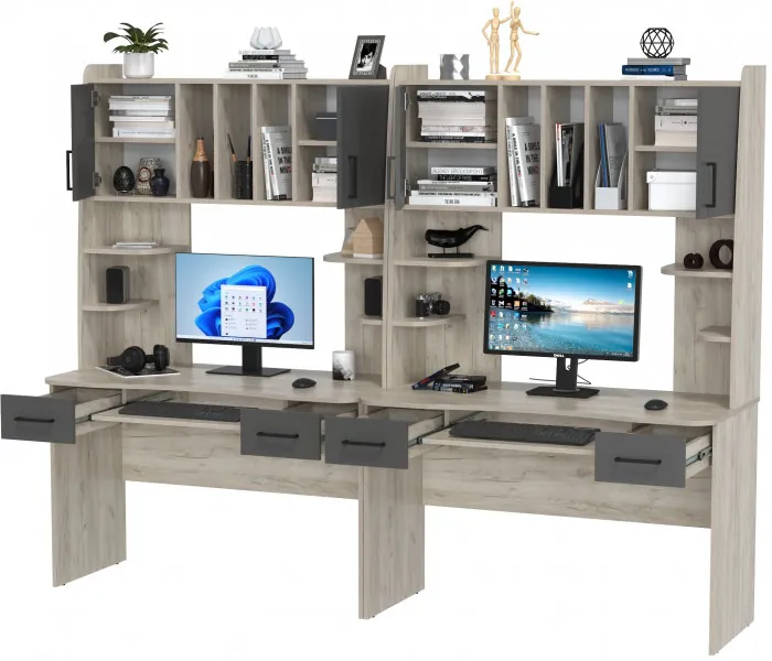 Два стола рабочих 6-0604дкс/граф Бета, дуб крафт серый/графит