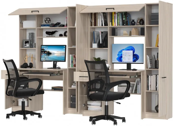 Два стола рабочих 6-0603 Альфа + два кресла 103 чёрных, ясень шимо светлый