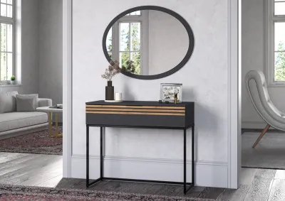 Туалетный столик + Зеркало Нао, Графит/Графит, Дуб Вотан