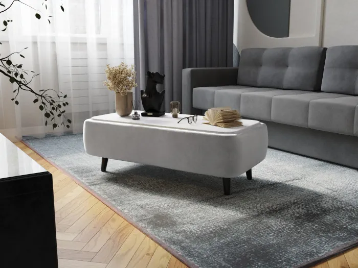 Стол журнальный Пай, светло-серый/мдф холст белый