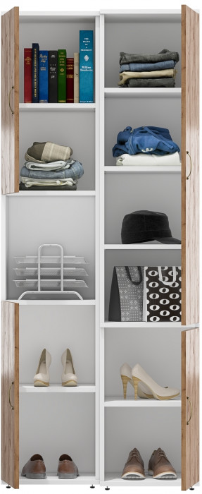 Лидер-8 Модуль Пенал + Пенал МД 22Б, цвет белый шагрень/крафт золото, ШхГхВ 80х37,5х190 см., универсальная сборка