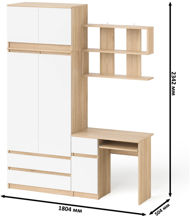 Мори Стол компьютерный МС-1 левый + Шкаф МШ900.1 + Антресоль МА900.1 + Полка 900, цвет дуб сонома/белый, ШхГхВ 180,4х50,4х234,2 см., НЕ ун. сб.