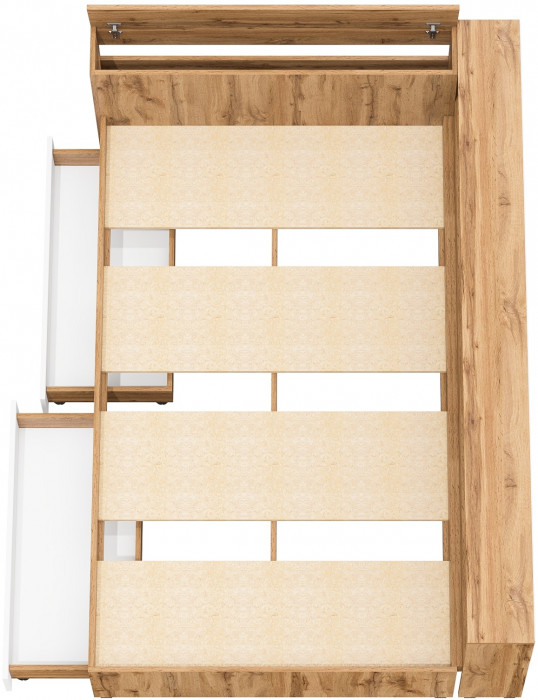 Ксения Кровать с ящиками 1200 + прикроватный блок, дуб вотан/белый