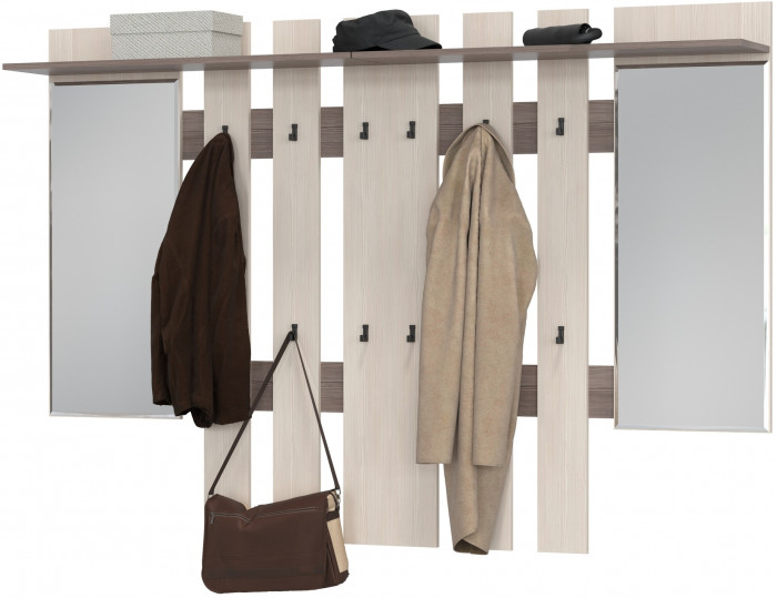 Лира ГК 2-3814+2-3814бод.тем/св Вешалка с зеркалом, цвет бодега тёмный/бодега светлый, ШхГхВ 200х28х135 см., универсальная сборка