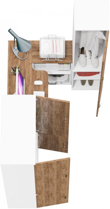 Лидер-8 Шкаф МД 20Б + Стол + Пенал 21Б, цвет белый шагрень/крафт золото, ШхГхВ 285х50/37,5х75/190 или 195х120х75/190 см., НЕ ун.сб.