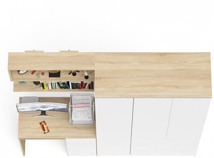 Мори Стол компьютерный МС-1 правый + Шкаф МШ1200.1 + Полка 900, цвет дуб сонома/белый, ШхГхВ 210,4х50,4х209,6 см., НЕ универсальная сборка