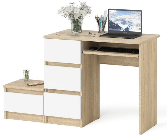 Мори Стол компьютерный МС-6 левый + Тумба ТМП400.1, цвет дуб сонома/белый, ШхГхВ 130,4х50х76,6 см., выдвижные ящики слева, НЕ универсальная сборка