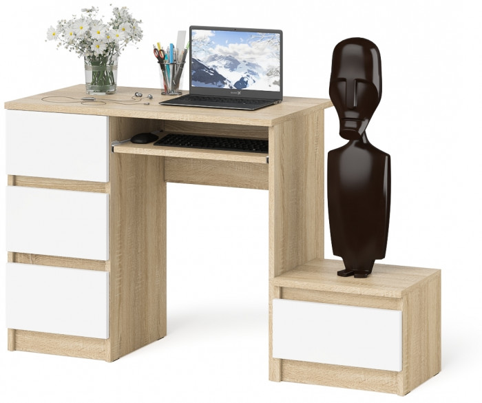Мори Стол компьютерный МС-6 левый + Тумба ТМП400.1, цвет дуб сонома/белый, ШхГхВ 130,4х50х76,6 см., выдвижные ящики слева, НЕ универсальная сборка