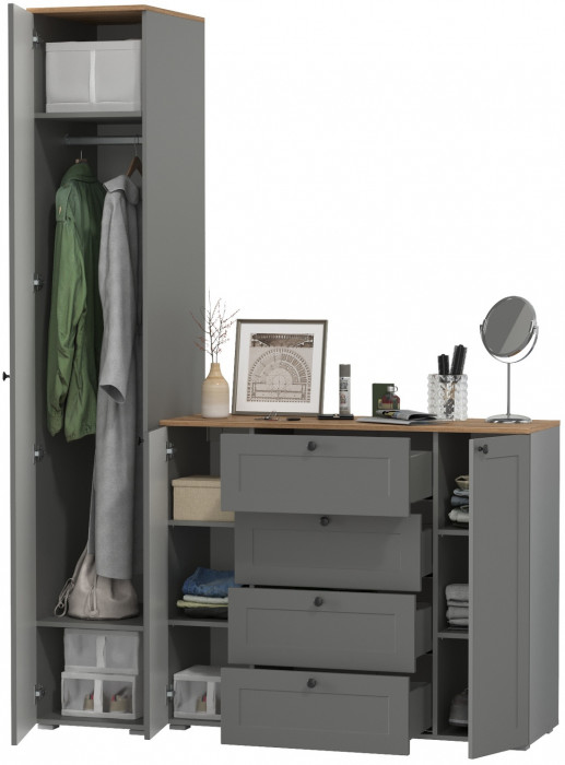 Остин Прихожая 09, цвет серый графит/дуб крафт золотой, ШхГхВ 160х54,3х229,6 см., универсальная сборка