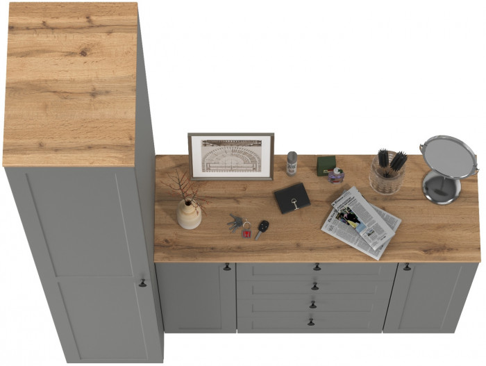 Остин Прихожая 09, цвет серый графит/дуб крафт золотой, ШхГхВ 160х54,3х229,6 см., универсальная сборка