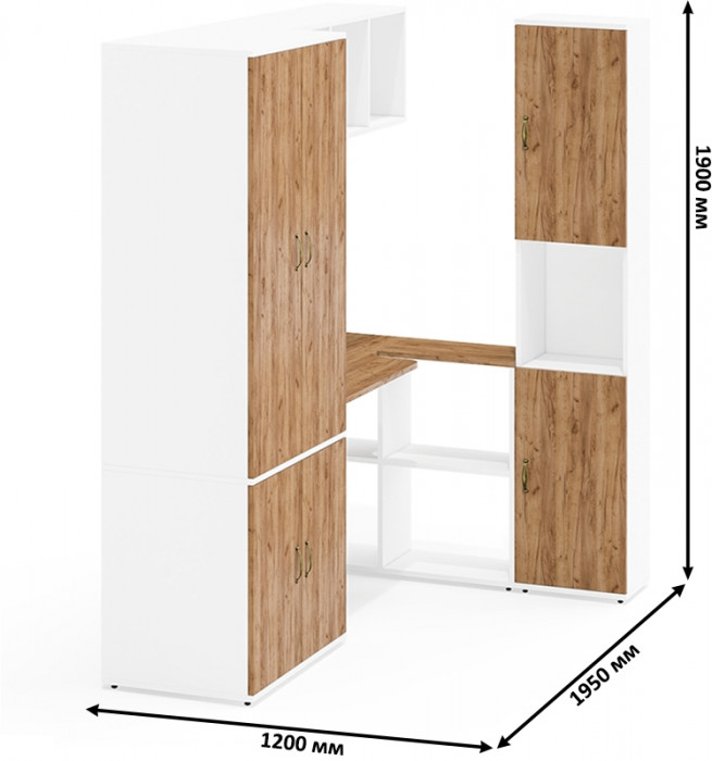 Лидер-8 Шкаф МД 19Б + Стол + Полка + Пенал, белый шагрень/крафт золото