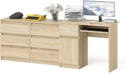 Мори компьютерный стол МС-1 левый + Комод МК1200.6, дуб сонома