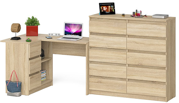 Мори компьютерный стол МС-16 левый + Комод МК1200.10, дуб сонома