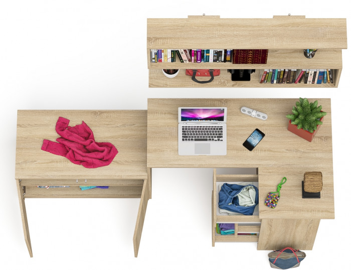 Мори компьютерный стол МС-16 правый + Тумба МА900.1 + Полка 1200, дуб сонома