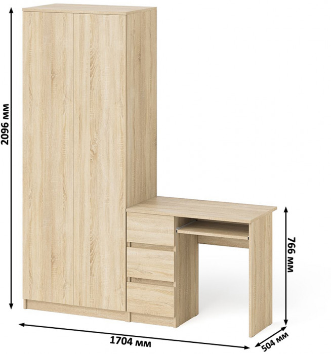 Мори компьютерный стол МС-6 левый + Шкаф МШ800.1, дуб сонома