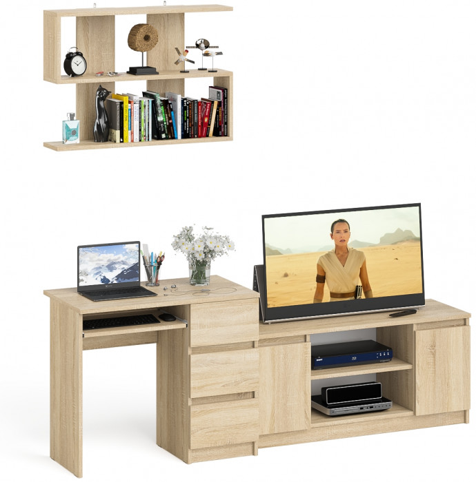 Мори компьютерный стол МС-6 правый + Тумба МТВ1200.1 + Полка 900, дуб сонома
