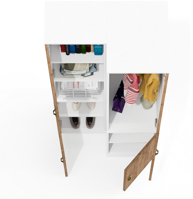 Лидер-8 Модуль Пенал + Пенал МД 23Б, цвет белый шагрень/крафт золото, ШхГхВ 80х50х190 см., универсальная сборка