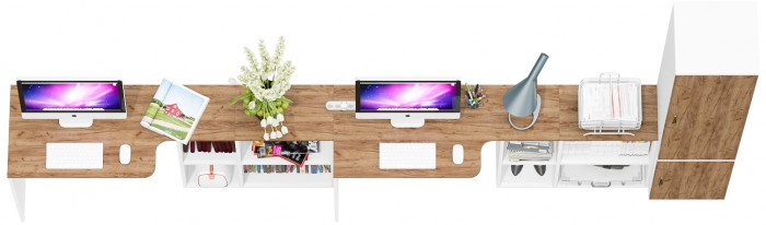 Лидер-8 Стол + Стол + Пенал МД 22Б, цвет белый шагрень/крафт золото, ШхГхВ 370х50/37,5х75/190 или 230х120/50х75/190 см., НЕ универсальная сборка