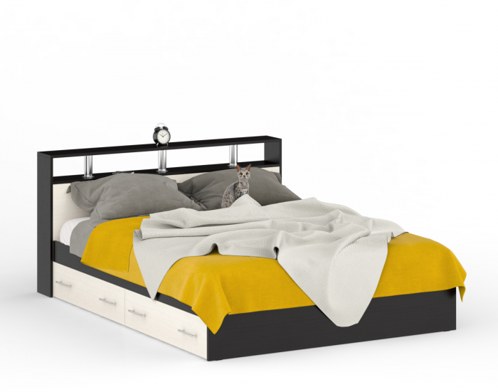 Камелия Кровать с ящиками 1600, цвет венге/дуб лоредо, ШхГхВ 163,5х217х78,2 см., сп.м. 1600х2000 мм., без матраса, основание есть