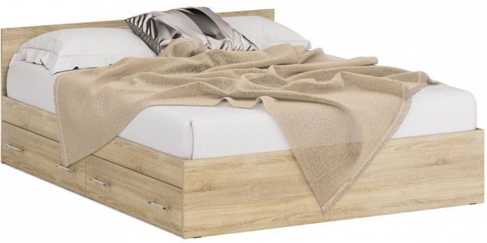 Кровать с ящиками 1600 + Пенал Стандарт, цвет дуб сонома, ШхГхВ 163,5х203,5х70 + 45х52х200 см., сп.м. 1600х2000 мм., без матраса, основание есть
