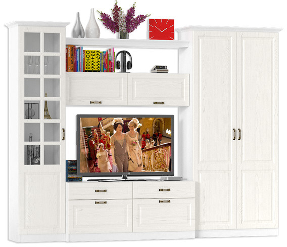 Ливерпуль Набор мебели 7, цвет ясень ваниль/белый, ШхГхВ 290х49,3х220,3 см.(без учёта карниза), ниша для тв 140х49х90 см., универсальная сборка