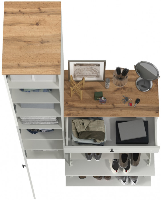 Остин Прихожая 10, цвет белый шагрень/дуб крафт золотой, ШхГхВ 120х54,3х229,6 см., универсальная сборка