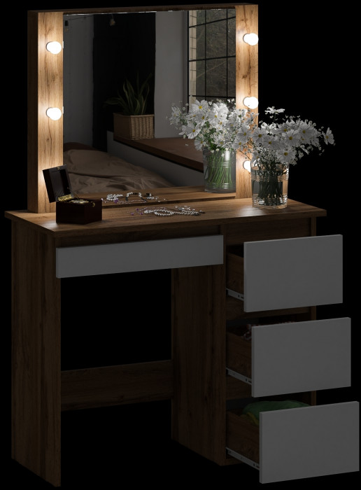 Стол косметический с подсветкой Сура, дуб вотан/белый
