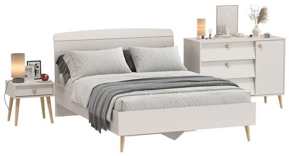 Афина Спальня Кровать 1400 + Комод + Тумба, кашемир серый