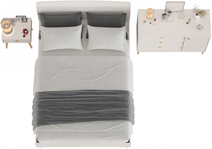 Афина Спальня Кровать 1400 + Комод + Тумба, кашемир серый