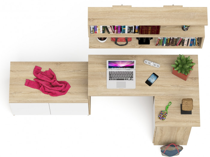 Мори компьютерный стол МС-16 правый + Тумба МА900.1 + Полка 1200, дуб сонома/белый