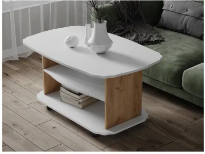 Журнальный стол Консул-2 белый/дуб крафт золотой