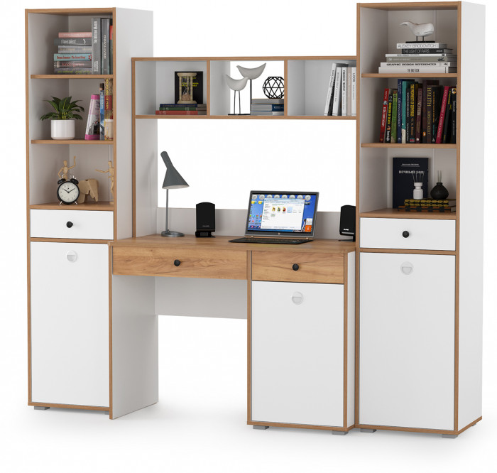 Вуди Компоновка № 07, цвет белый премиум/дуб крафт золотой, ШхГхВ 200х52,7х180,3 см., универсальная сборка