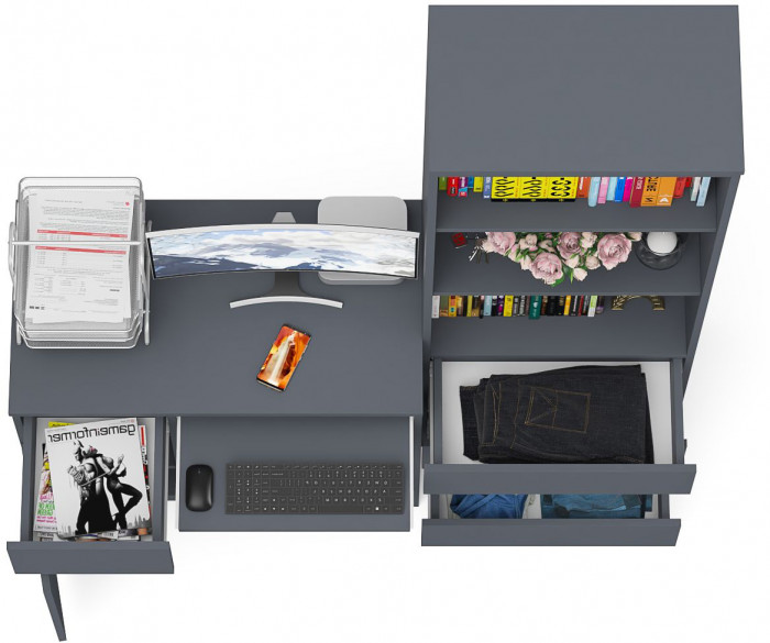 Мори компьютерный стол МС-1 левый + Стеллаж МСТ600.3, графит