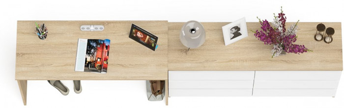 Мори письменный стол МСП1200.1 + Комод МК1380.6, дуб сонома/белый