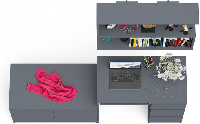 Мори Стол компьютерный МС-6 правый + Тумба МА900.1 + Полка 900, цвет графит, ШхГхВ 180,4х50,4х209,6 см., НЕ универсальная сборка