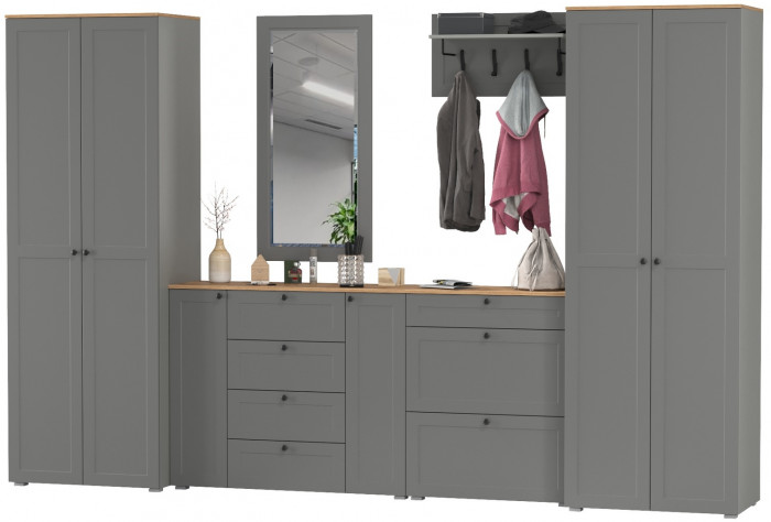 Остин Прихожая 60, цвет серый графит/дуб крафт золотой, ШхГхВ 360х54,3х229,6 см., универсальная сборка