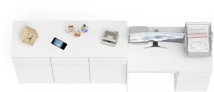 Мори компьютерный стол МС-1 правый + Комод МК1200.4, белый
