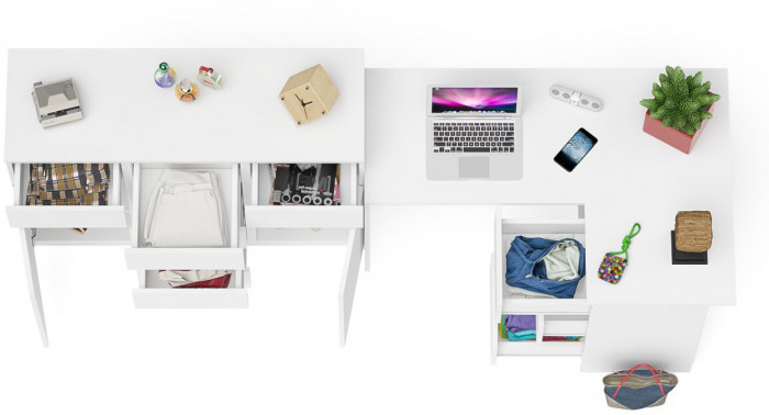 Мори компьютерный стол МС-16 правый + Комод МК1200.4, белый