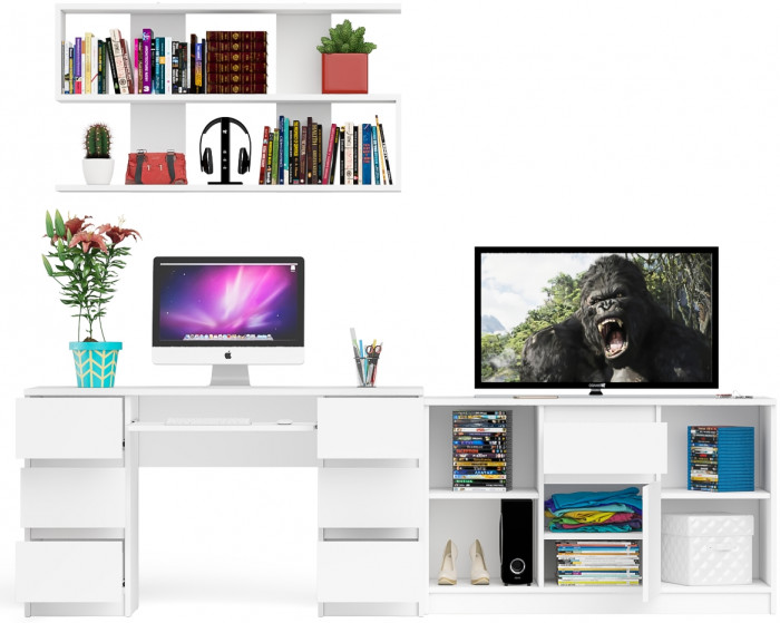 Мори компьютерный стол МС-2 + Тумба МТВ1204.1 + Полка 1200, белый