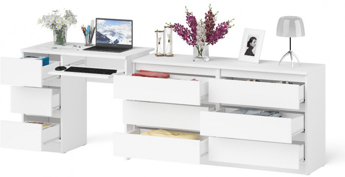 Мори компьютерный стол МС-6 левый + Комод МК1380.6, белый